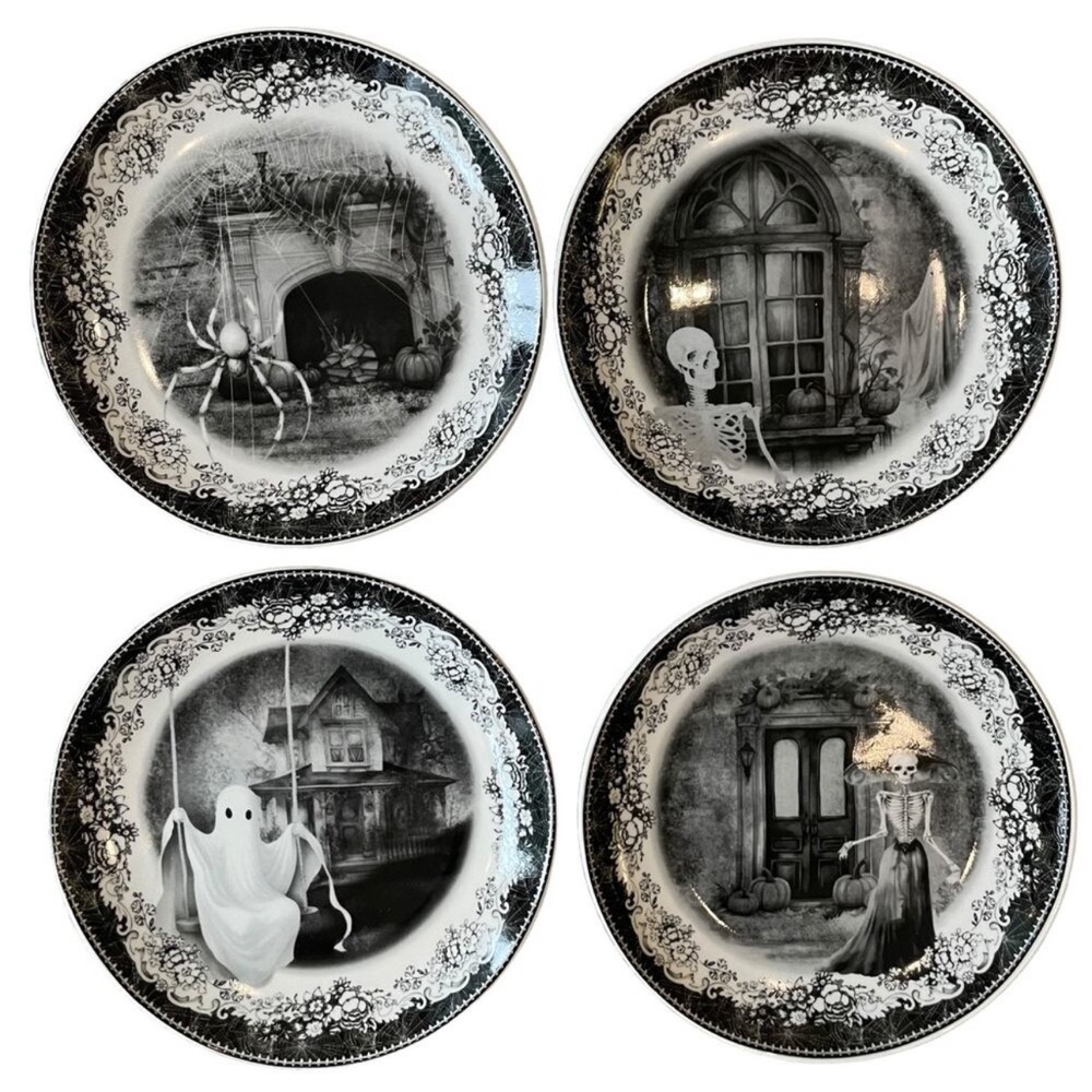 EATON FINE DINING Spooky House Halloween Salad Dessert Plates Set of 4 NIB - Picture 3 of 4